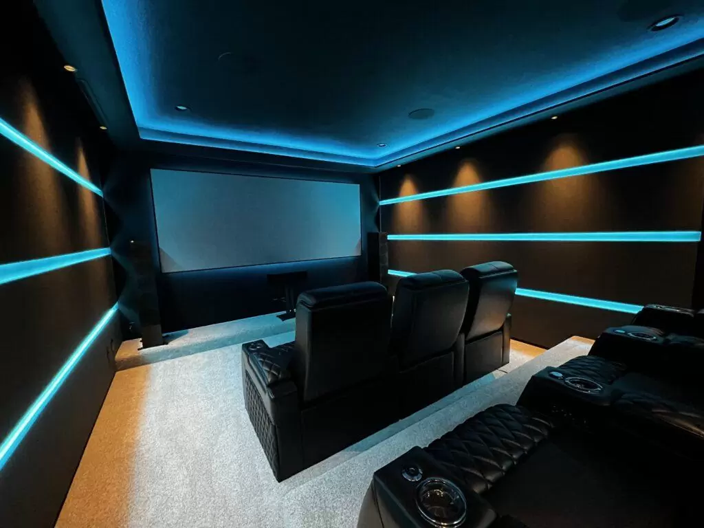 Stylish blue LED lightning on a home theater
