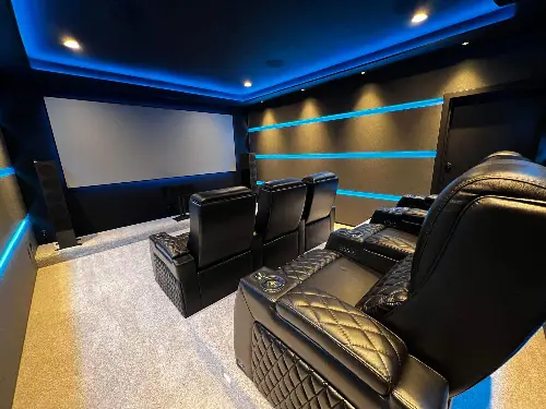Home theater with luxurious lighting set up